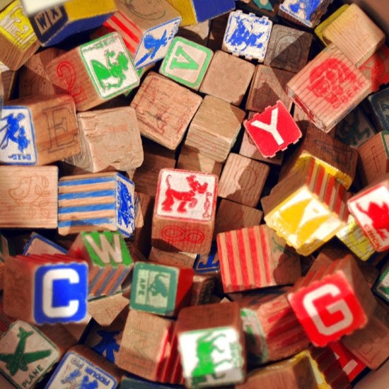 Nursery Decor Photography - Blocks 8x8 photograph - colorful childrens room alphabet vintage primary red blue wood  Under20