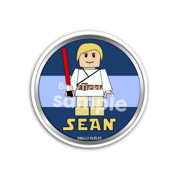 Luke Skywalker Star Wars personalized minifig stickers or address labels, many uses--this listing is for GLOSSY stickers