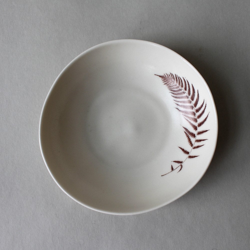 small dessert bowl with fern