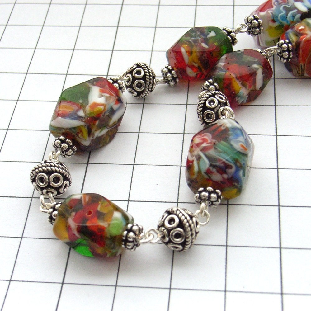 Handmade red Picasso glass bead necklace