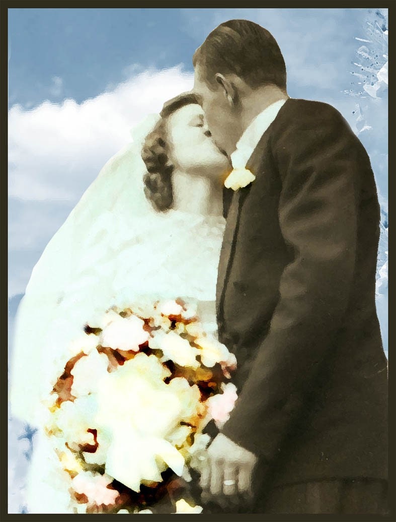 Wedding Couple Romantic Kiss fine art photographic Greeting Card