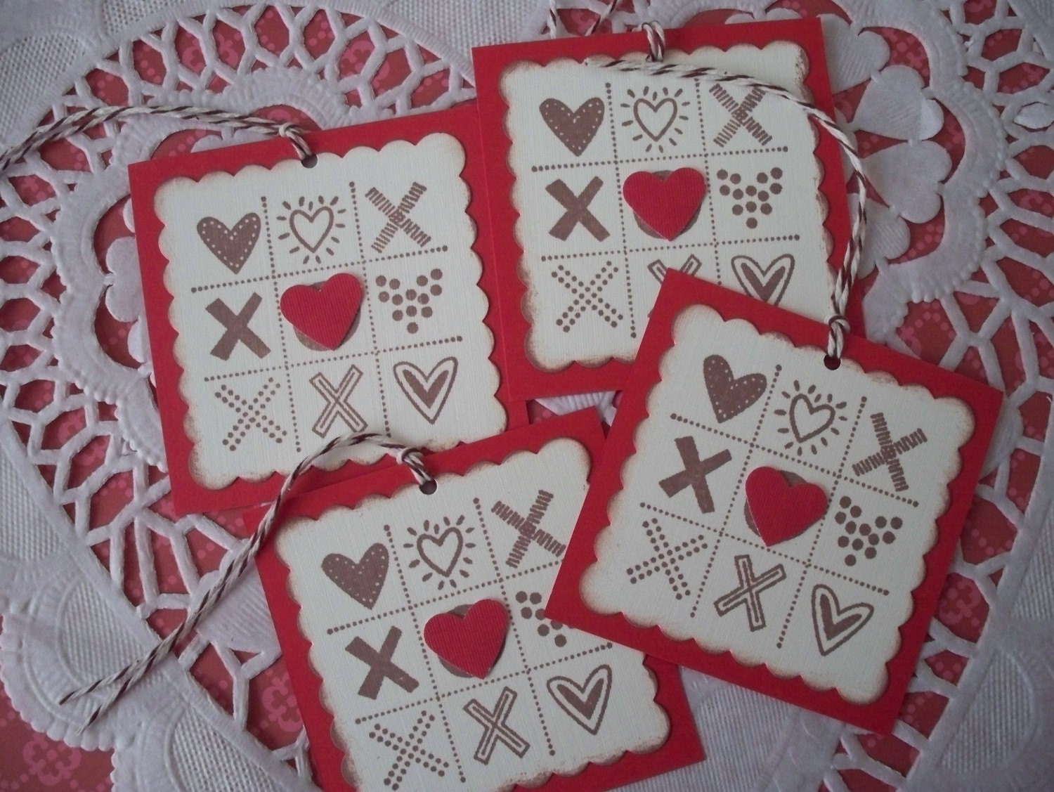 Valentine sale - 40% off - Gift Tags - Set of 4 Valentine Tic Tac Toe