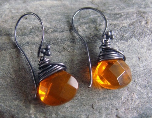 Harvest Orange Earrings with Antiqued Sterling by tracedesigns