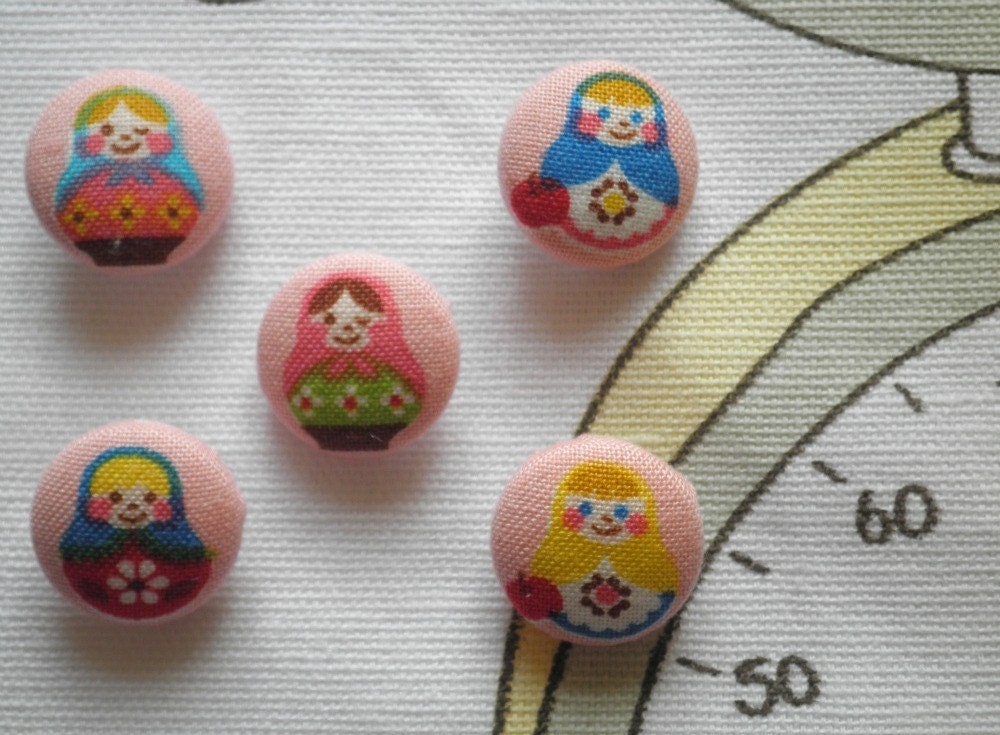 Kawaii Russian Doll Pink Fabric Covered Buttons