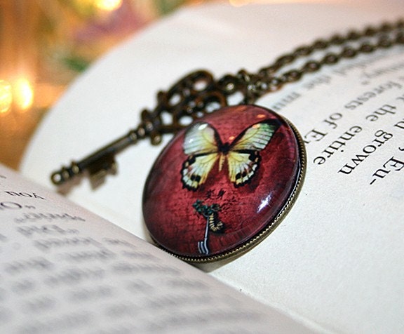 Metamorphosis I,  Art Photo Pendant, Charm Necklace, Butterfly Jewelry, 18 Inch Chain, Antique Gold Brass
