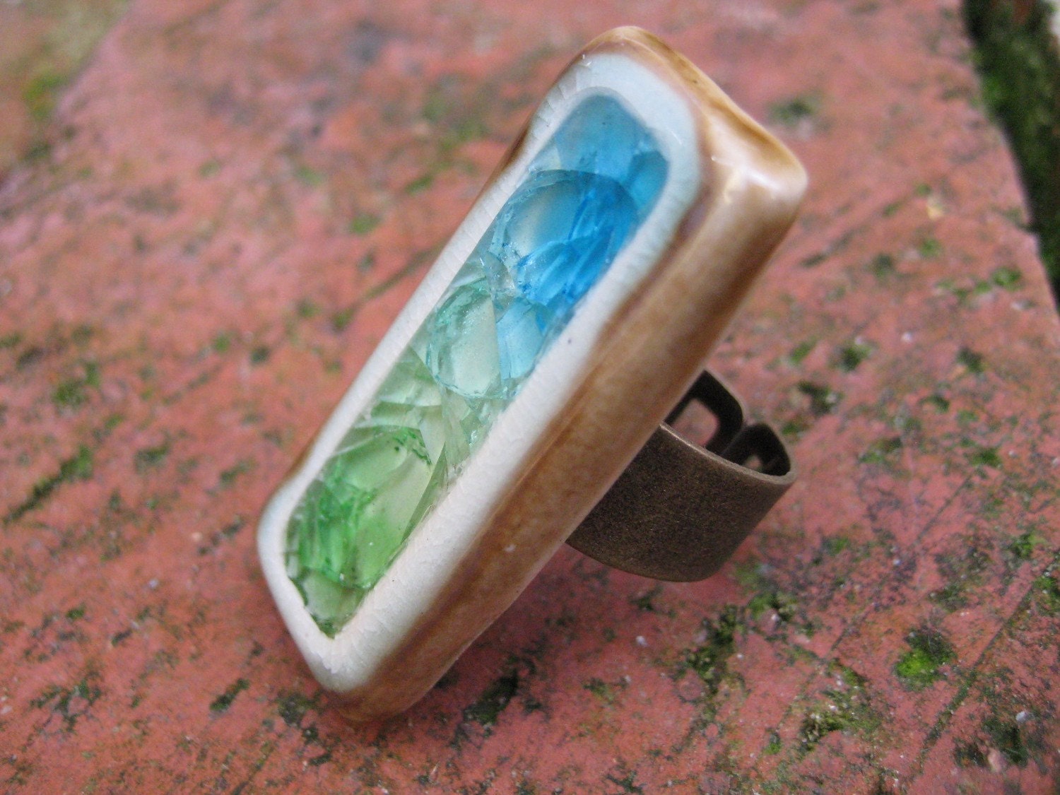 Chunky Tower Ring - green and aqua