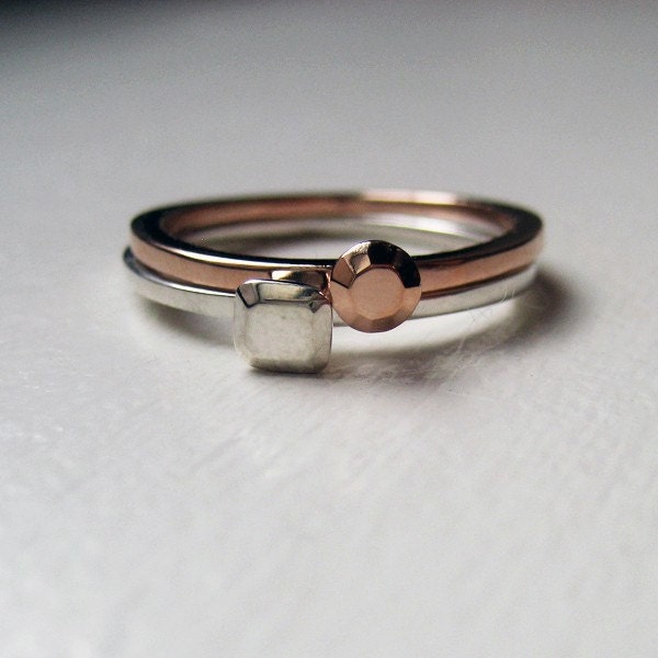Mini stackable rings faceted metal gemstone 14k pink gold and sterling silver made to order