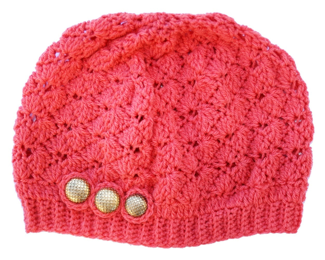 SALE Handmade Crochet Beret Coral Rose by raghousenternational SALE Handmade Crochet Beret Coral Rose by raghousenternational