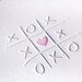 Letterpress Valentine card, xoxo and tic-tac-toe.