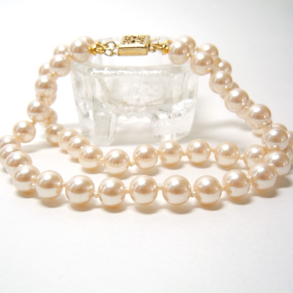 Vintage Faux Pink Pearl Two-Strand Bracelet