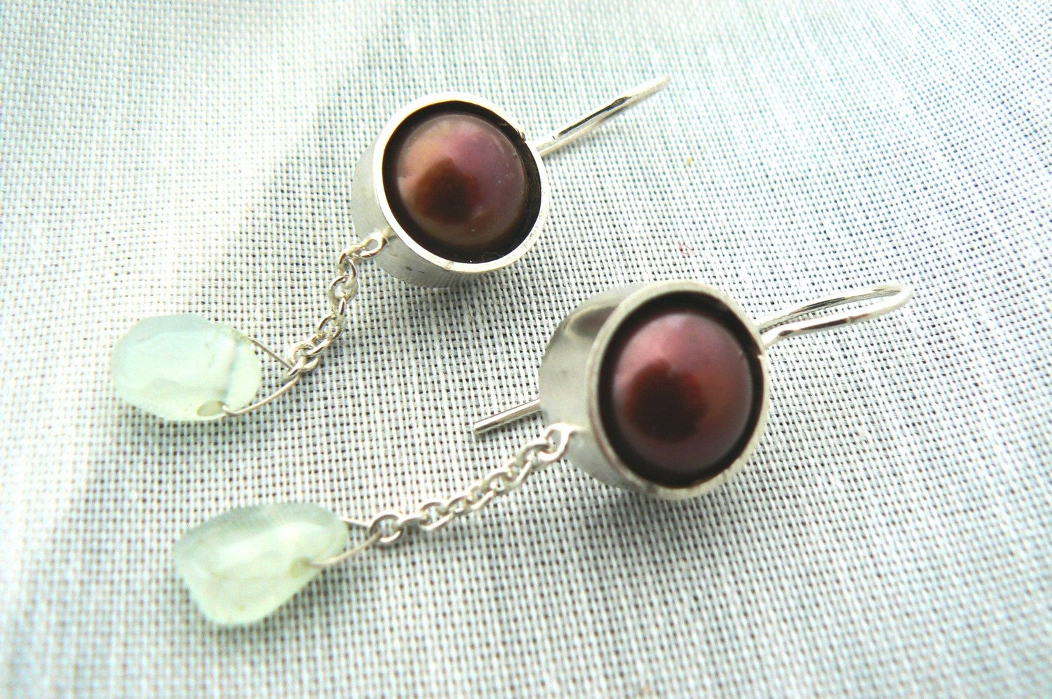 Red and Green - Pearl, Prehnite and sterling silver Earrings