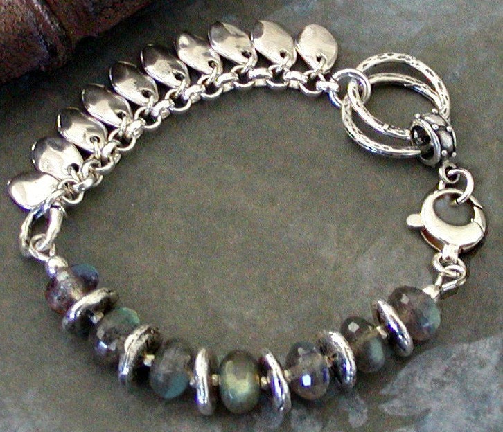 Labradorite Bracelet, Artisan Silver - Droplets