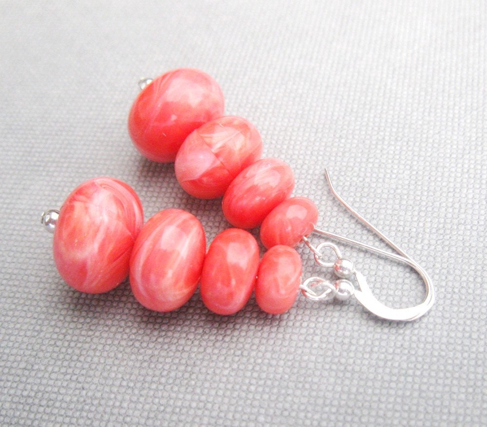 Peachy Earrings - Pink Vintage Beads & Sterling Silver
