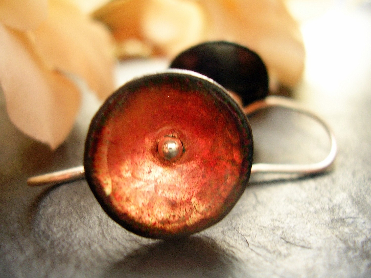 Salmon Pink Enamel Earrings Poppy Hook Earrings MADE TO ORDER
