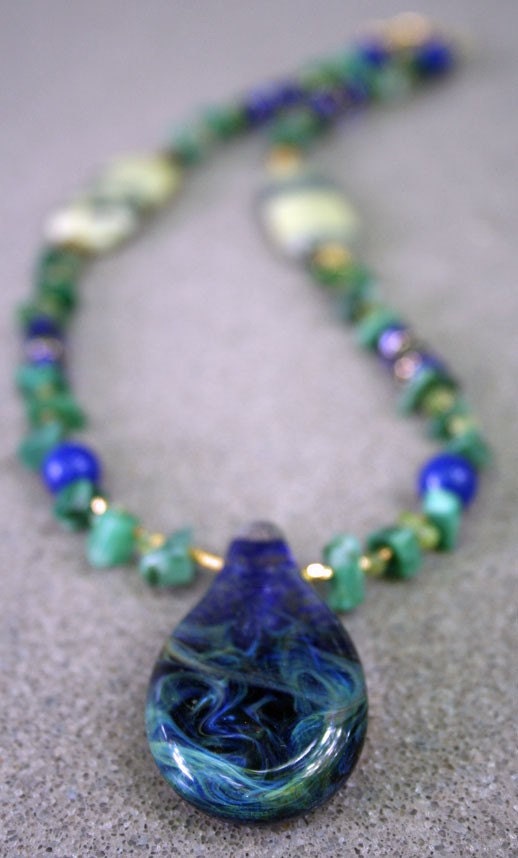 POSEIDON'S PASSION Necklace (Lampwork Glass, Quartz, Jasper, Moss Agate, Peridot)