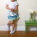 3T Little Girls Skirt- Blue & Green Pattern Mixing Skirt with Toile Print and Stripes- Elastic and Drawstring Waist-Childrens Spring Fashion