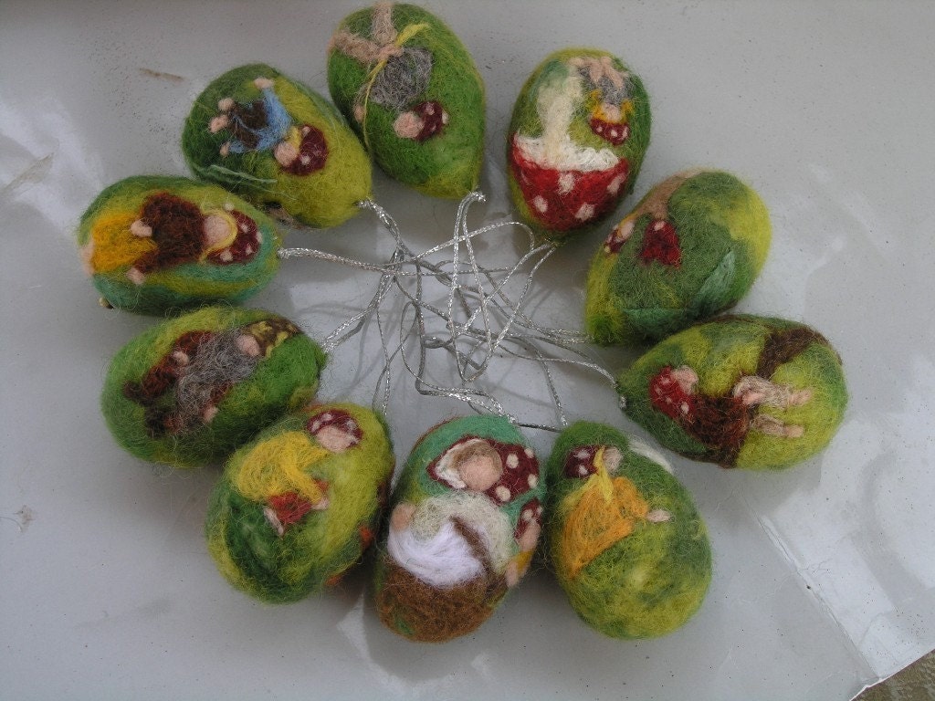 Needle felted Waldorf Set of 10 Needle felted Easter eggs-The Forest Family-Elsa Beskow Inspired-needle felt by Daria Lvovsky