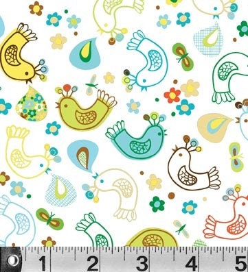 Carolyn Gavin Fabric SPRING STREET -  Birdies White, SALE
