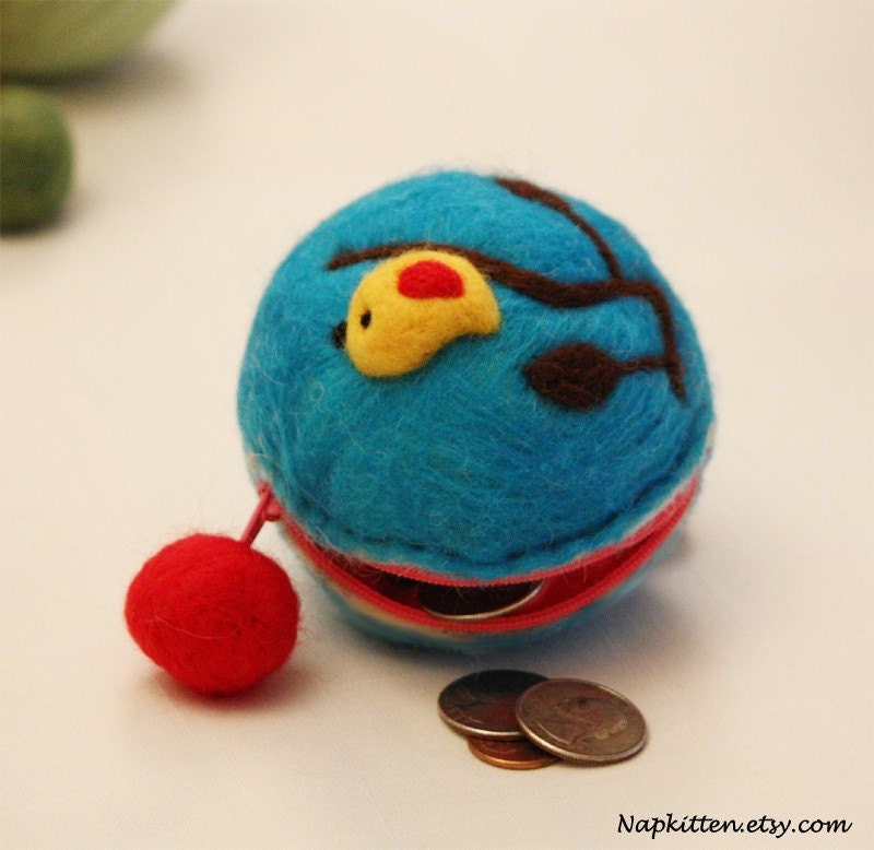 Wool coin purse -- cute yellow bird
