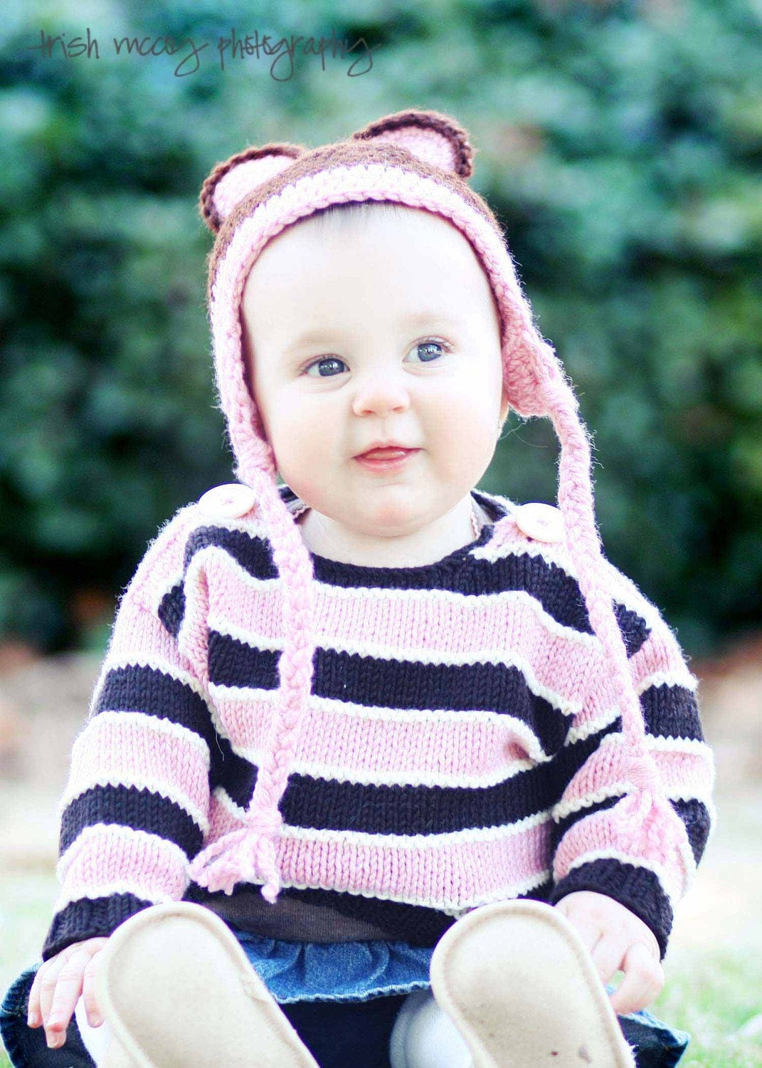 Baby Sweater, Girls, Hand Knit -- MADISON STREET -- Pink and Brown Striped -- Perfect for Spring Baby Showers -- Childrens Clothing
