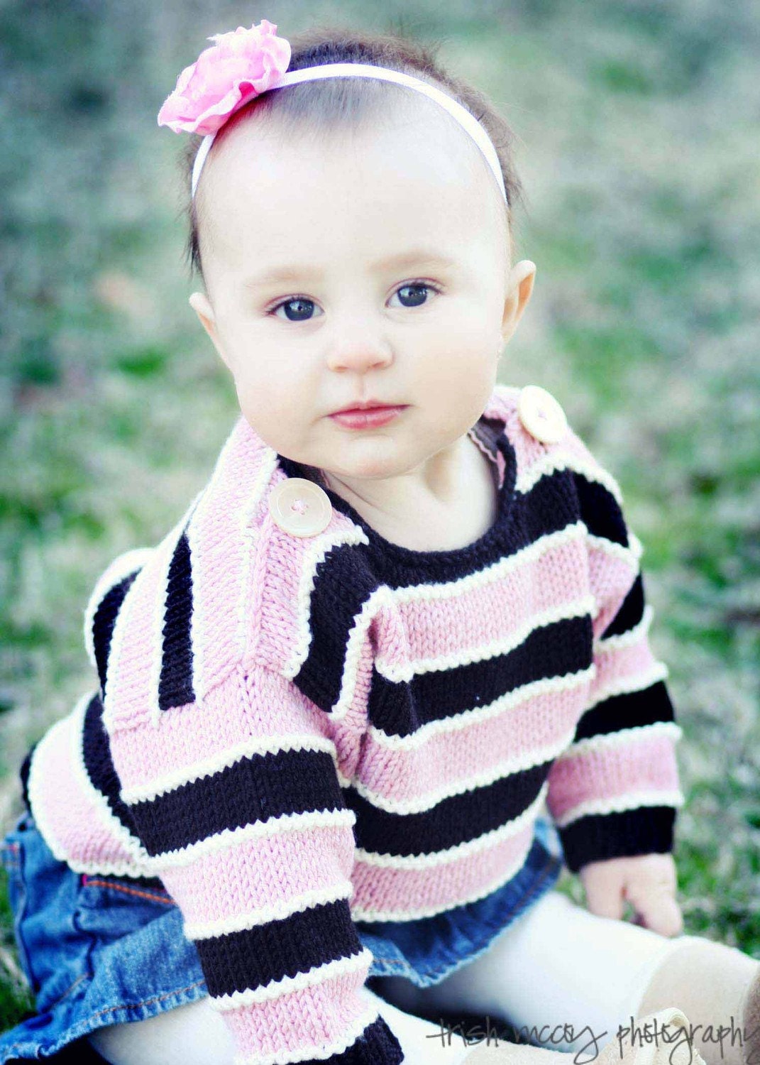 Baby Sweater, Girls, Hand Knit -- MADISON STREET -- Pink and Brown Striped -- Perfect for Spring Baby Showers -- Childrens Clothing