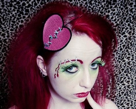 Pink stitched heart headband