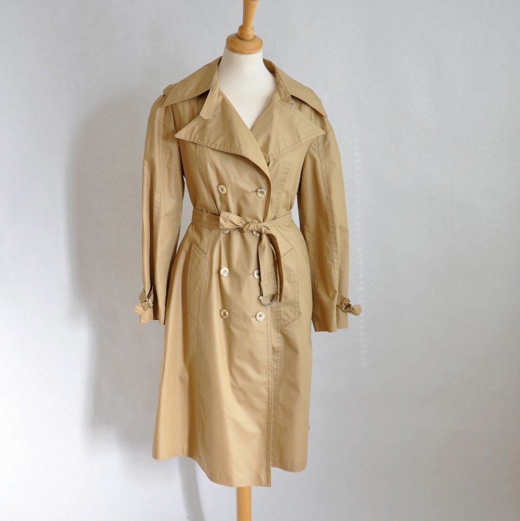 Vtg 70's Classic Beige Spyware Trench Coat S/M