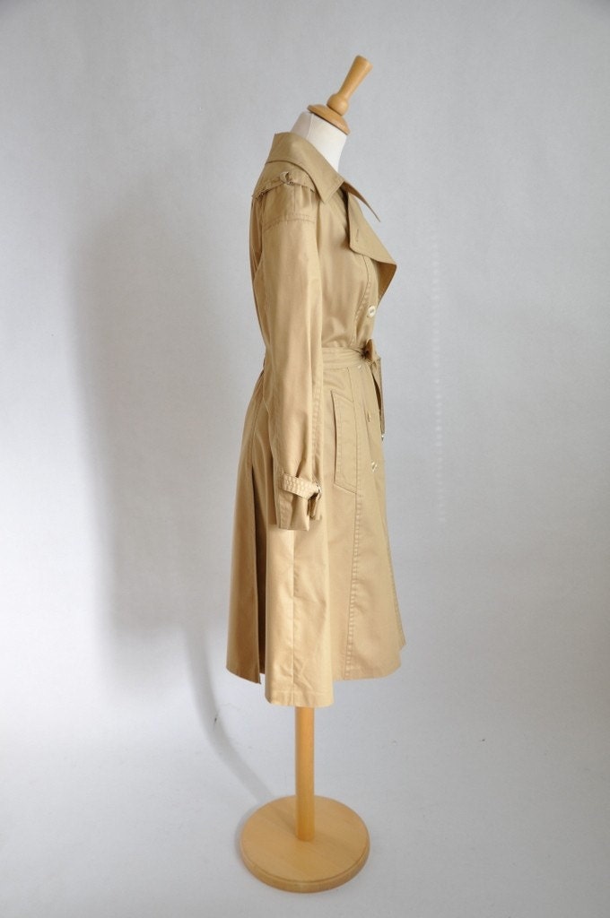 Vtg 70's Classic Beige Spyware Trench Coat S/M