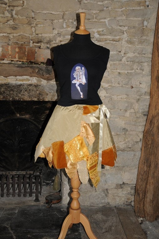 Silk Fairy Skirt outfit, angel costume,wrap around skirt in antique gold Size L Large
