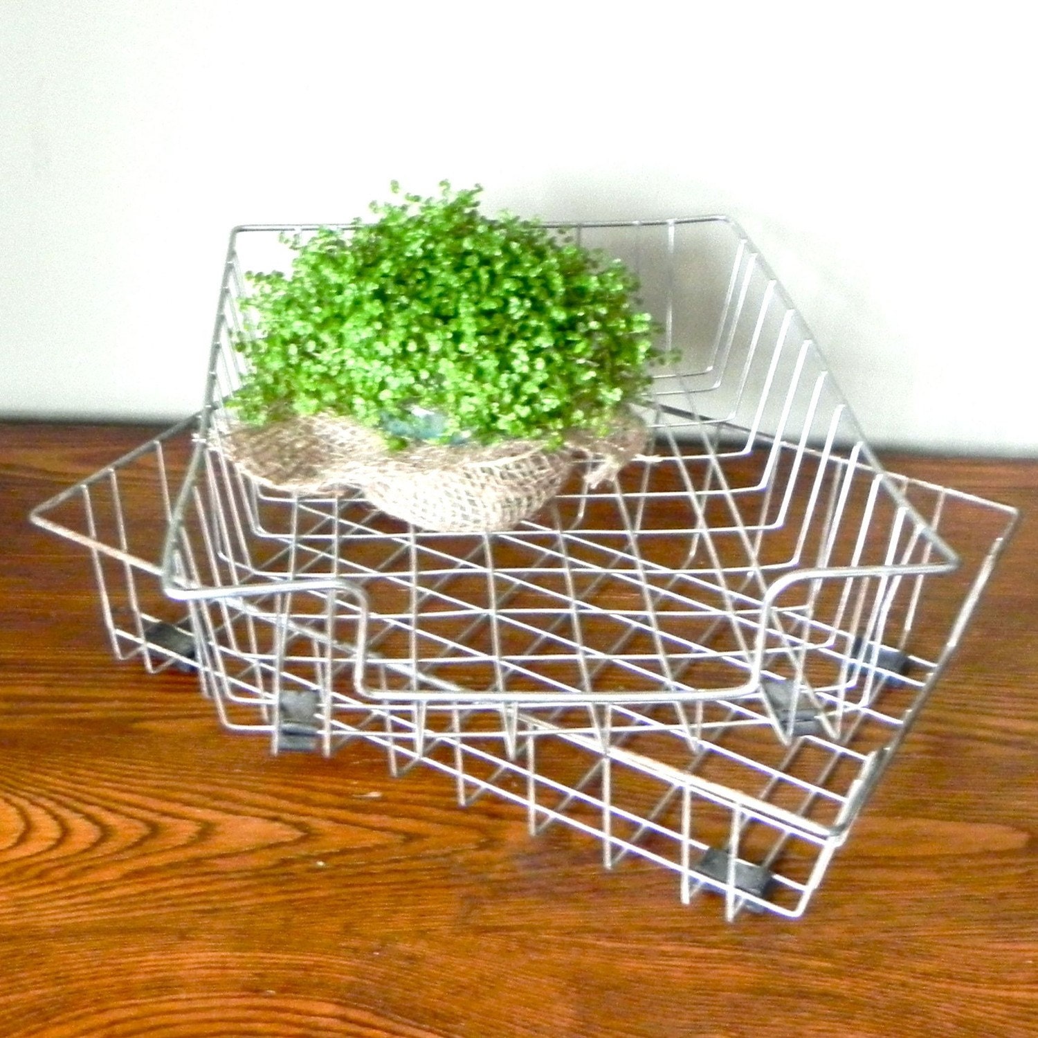 Two vintage wire desk trays