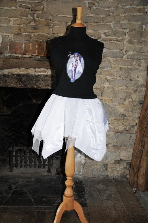 Gothic Fairy Costume, tutu skirt outfit Size M Medium punky white swan ballerina, snowdrop flower fairy