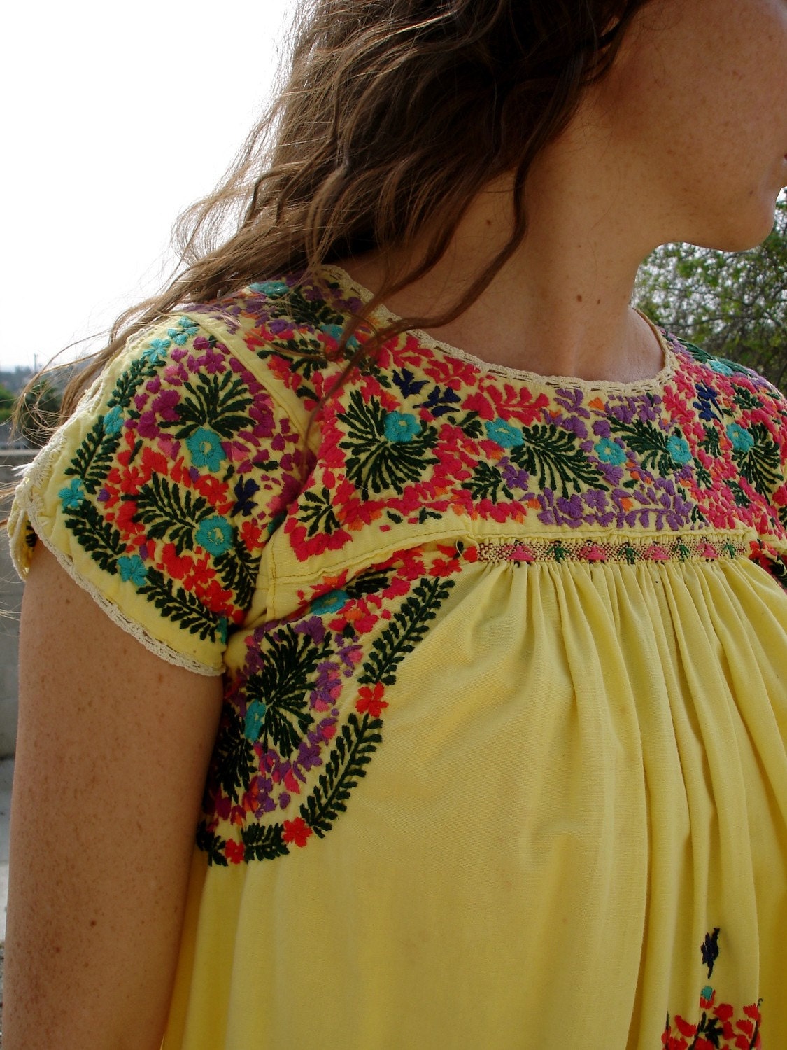Lemon Yellow Vintage Oaxacan hand Embroidered Beauty SPRING CLEANING SALE