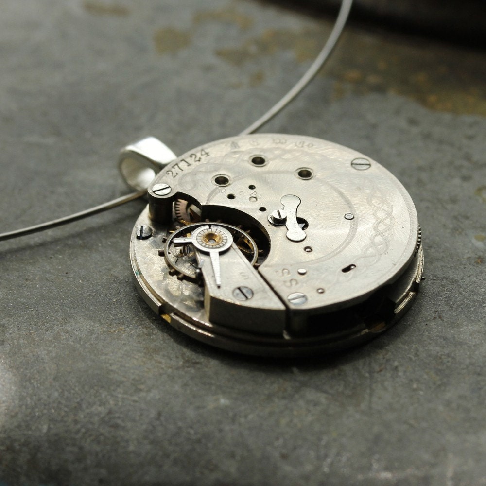 intricate ETCHED art Deco- steampunk necklace