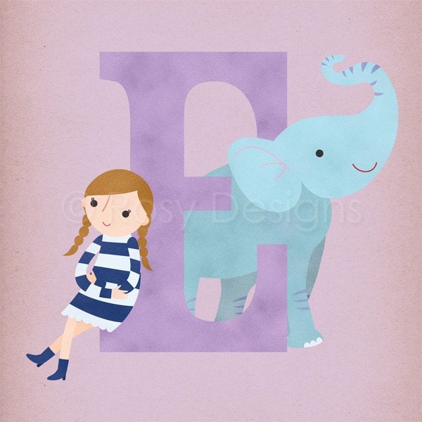 E is for Elephant - Alphabet - 8 x 10 Archival Print