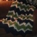 HAND CROCHETED DECORATIVE THROW LACY RIPPLES IN WINDSOR BLUE, TEA LEAF GREEN AND CREAM