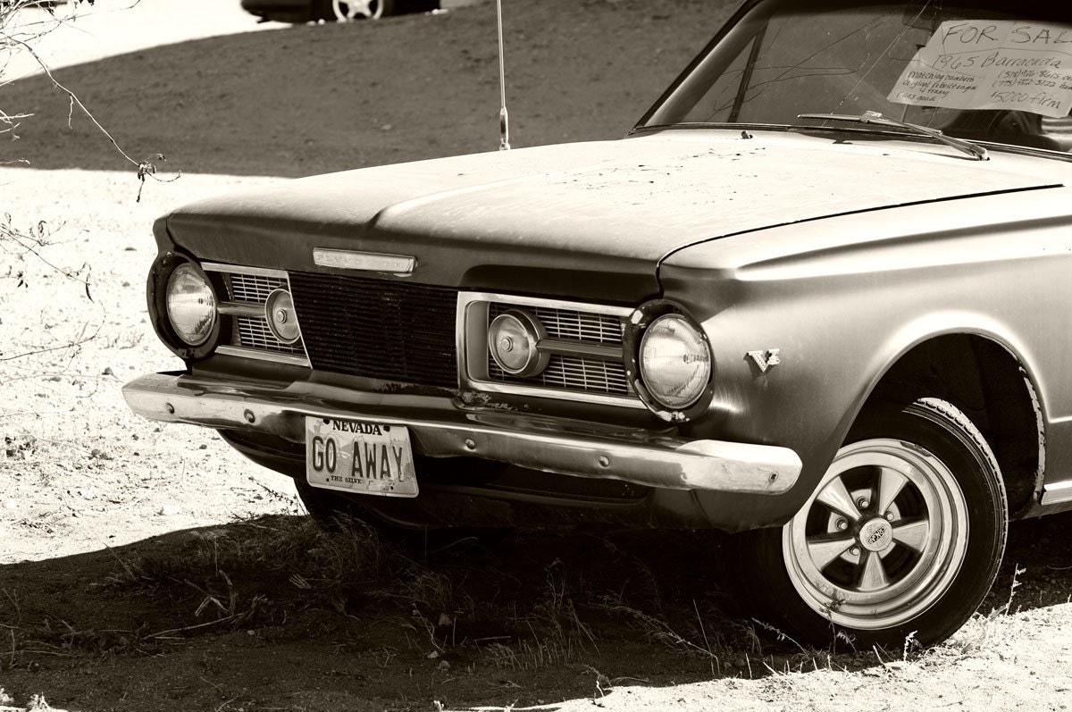 Go Away - Desert Car 8x10 Photograph, Black and White, vintage car