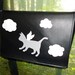 Flying Cat and Clouds Black Vinyl Messenger Bag