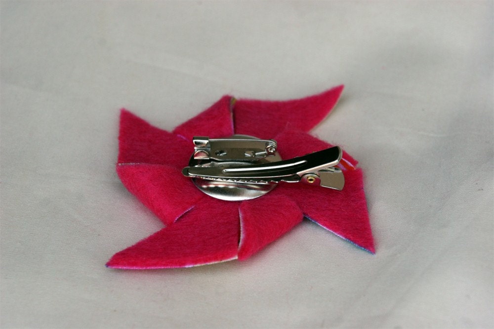 Pink Floral Pinwheel Hair Clip or Brooch