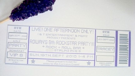 Rock Star Concert Ticket Invitations- DIY Printable Parties