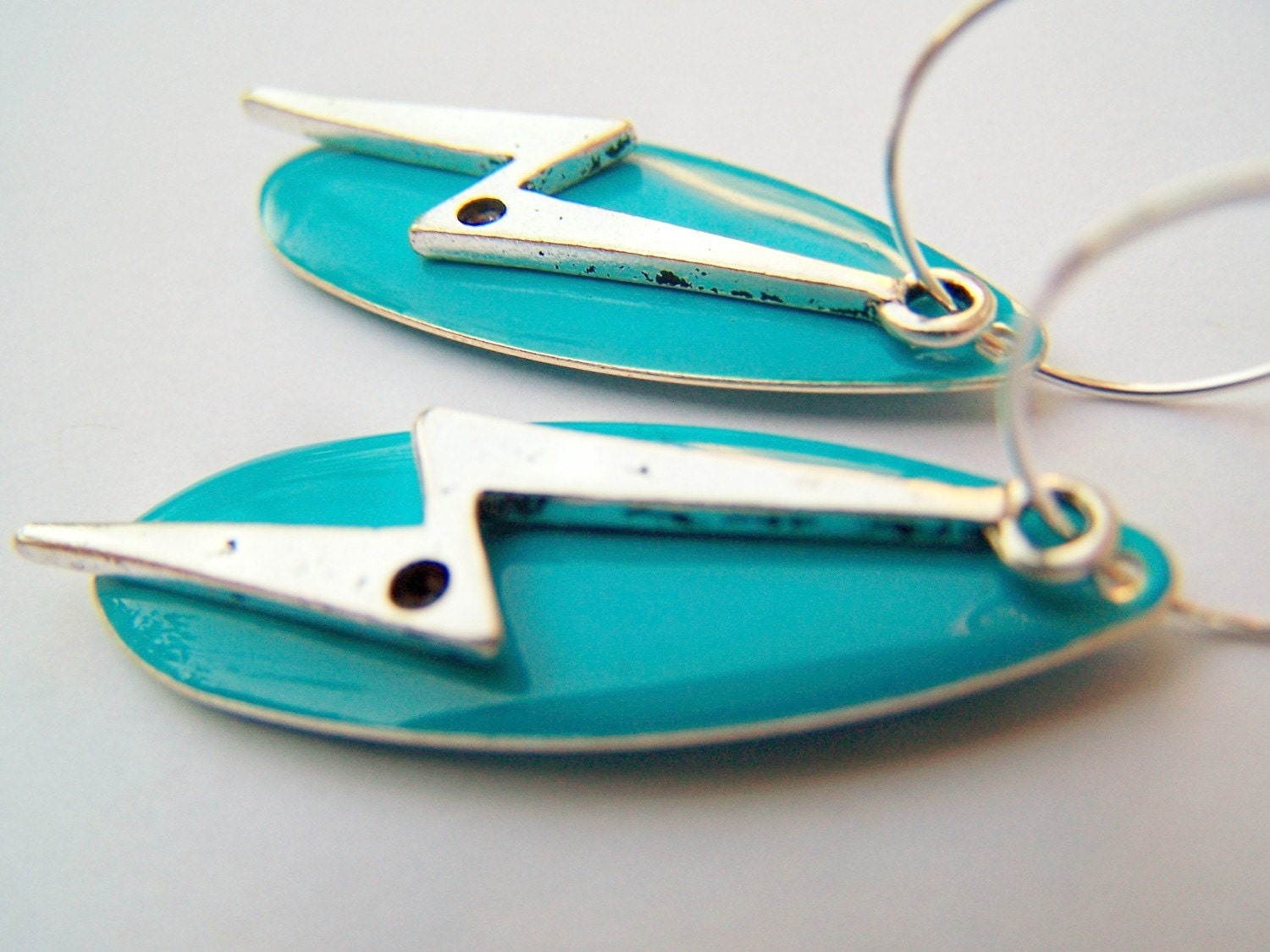Lightning Bolt and Raindrop Earrings - Rain - Teal Drops & Electric Flash Fashion Jewelry