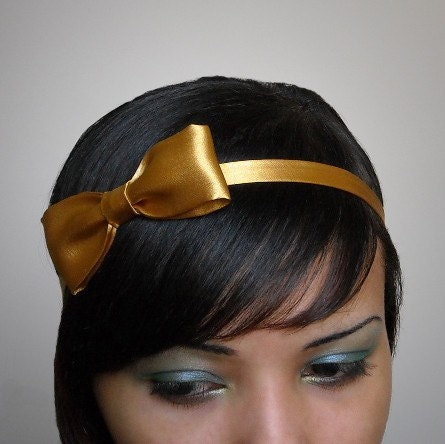 GOLD Headband with Bow Satin 1/2 Inch Skinny Soft Fabric Hair Accessory
