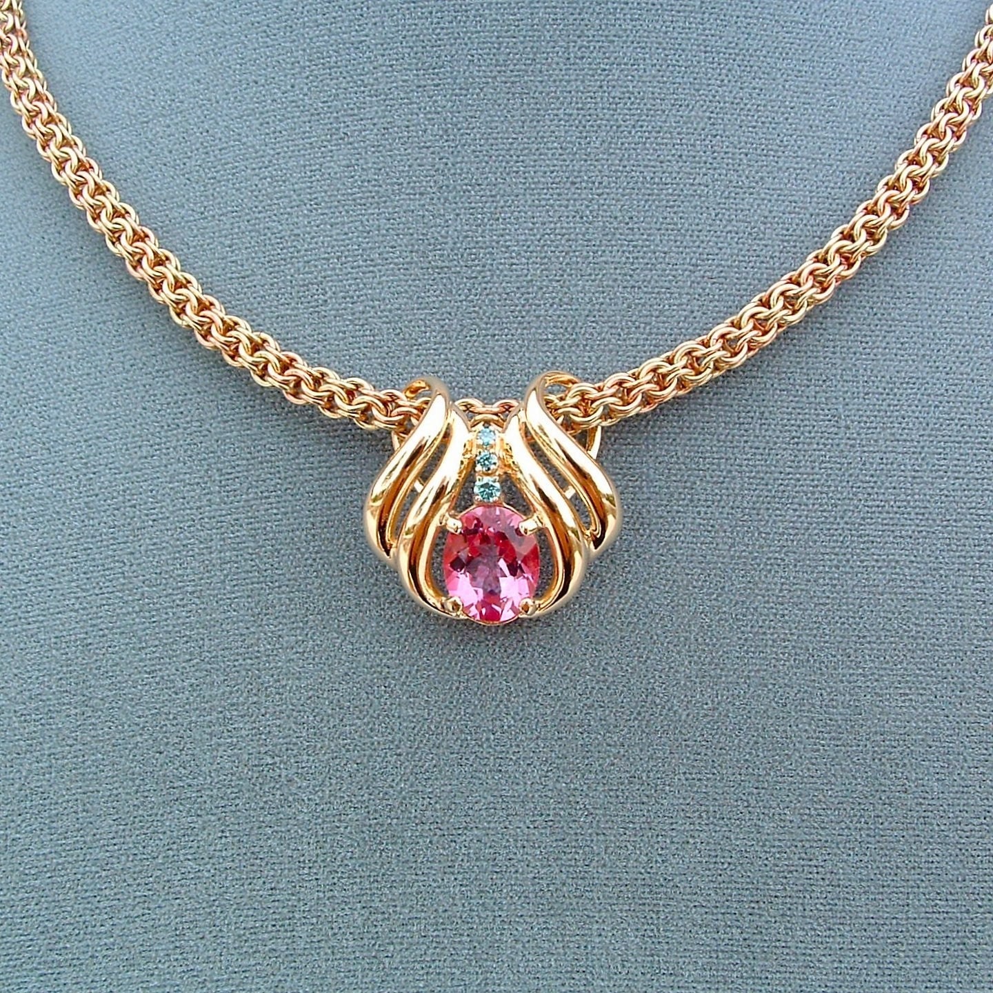 14K Yellow, Green, and Rose Gold Ancient Gallic Handmade Necklace  -  Small (4mm) (Made to Order)