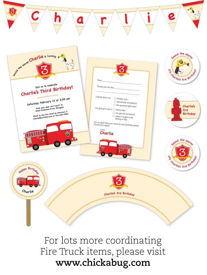Fire Truck party - Personalized DIY printable favor tags