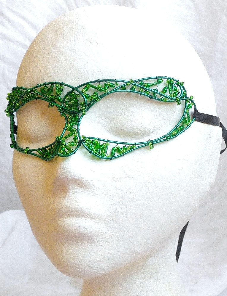 Green Venetian style masquerade mask, handmade