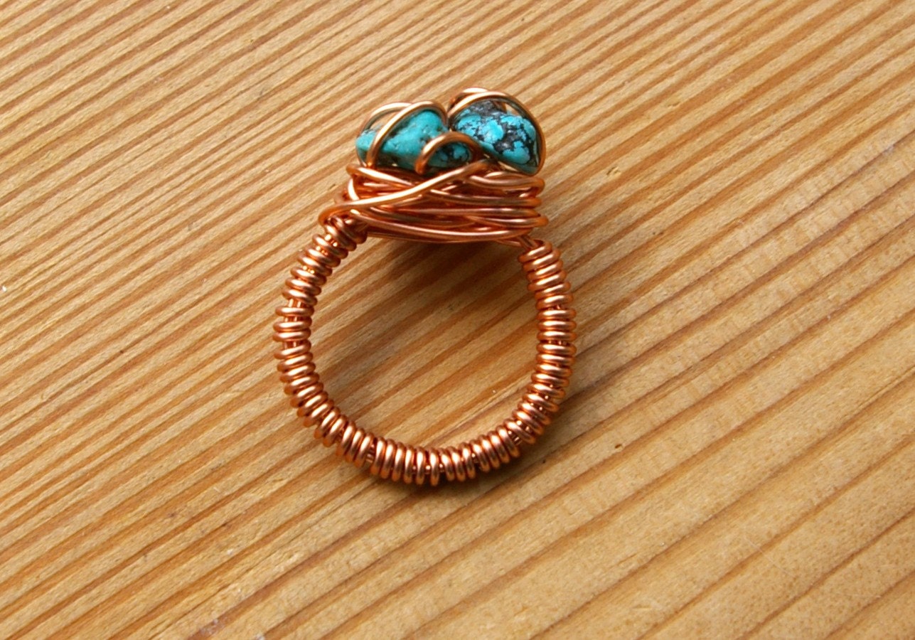 Turquoise Trio Wire-wrapped Bead Ring size 5