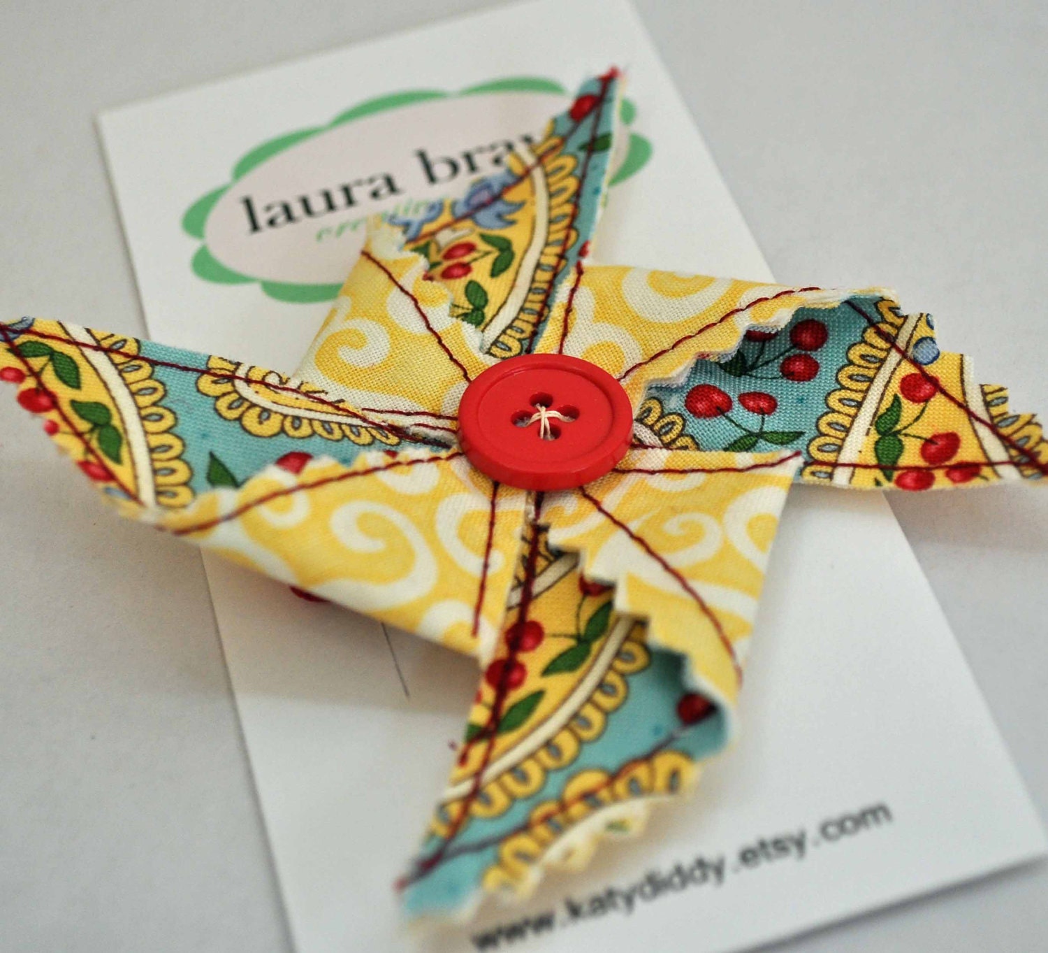Pinwheel Hair Clip in Quilted Blue and Yellow