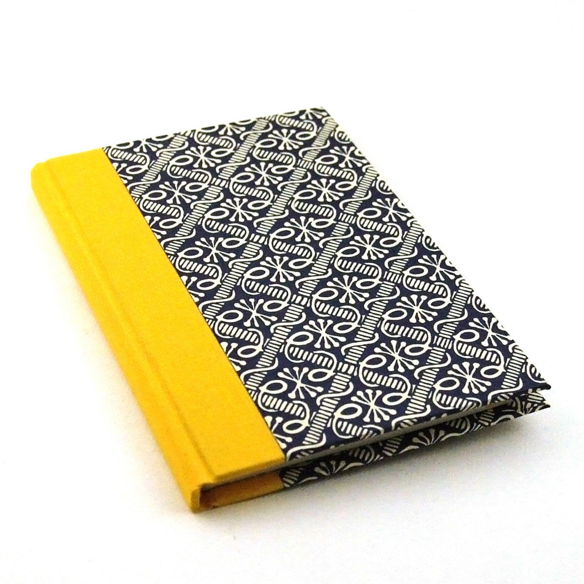 Notebook in blue wax batik pattern with yellow linen