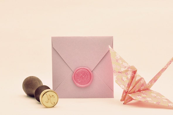 Wooden Wax Seal and Wax Stick Set - Script Monogram