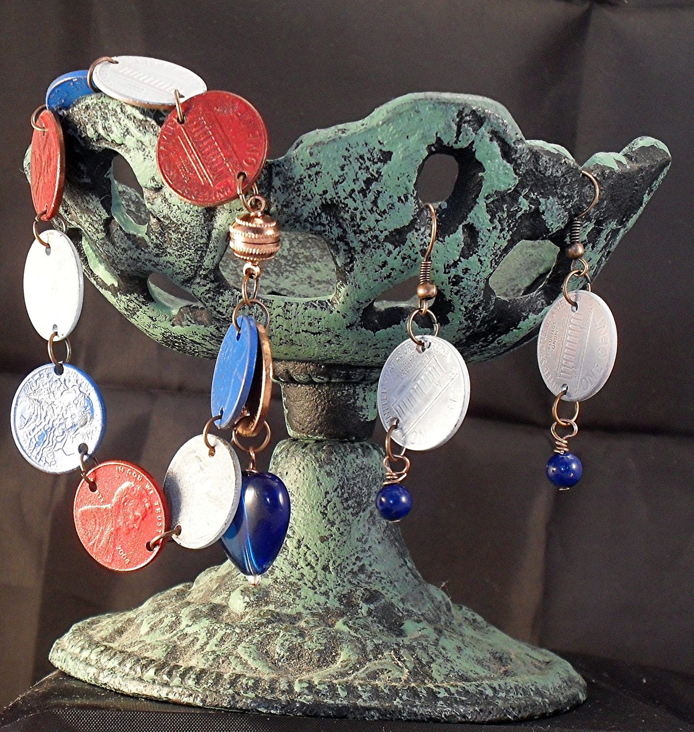 Handmade Patriotic Penny Bracelet and Earrings