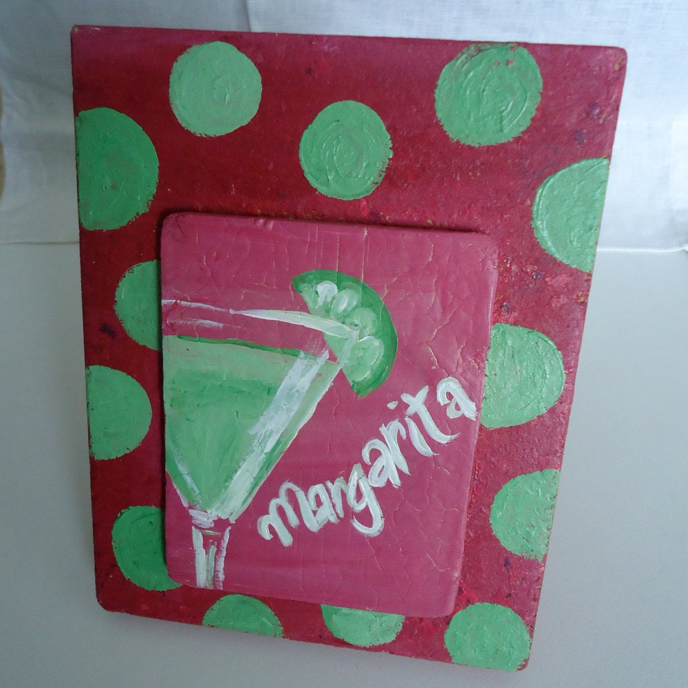 Magenta and Lime Polka Dots Margarita Painting -- Treasury Featured